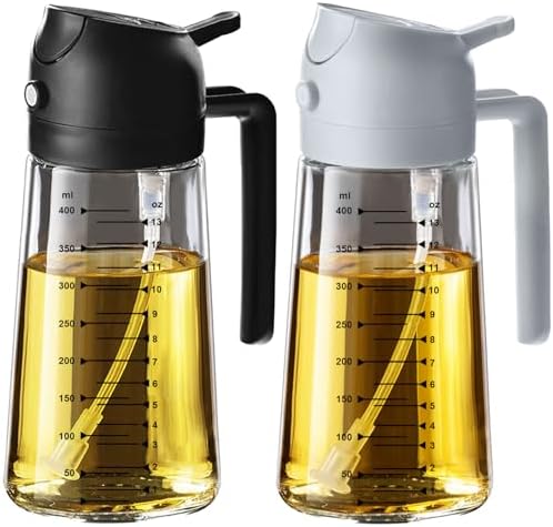 TrendPlain 16oz/470ml Glass Olive Oil Sprayer for Cooking   2 in 1 Olive Oil Dispenser Bottle for Kitchen Gadgets and Air Fryer Accessories  Salad  BBQ   Black