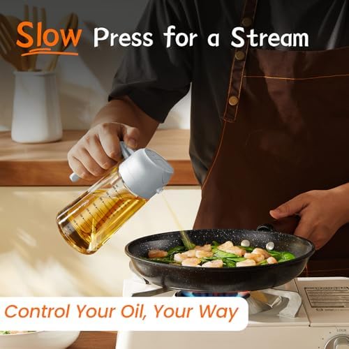 TrendPlain 16oz/470ml Glass Olive Oil Sprayer for Cooking   2 in 1 Olive Oil Dispenser Bottle for Kitchen Gadgets and Air Fryer Accessories  Salad  BBQ   Black