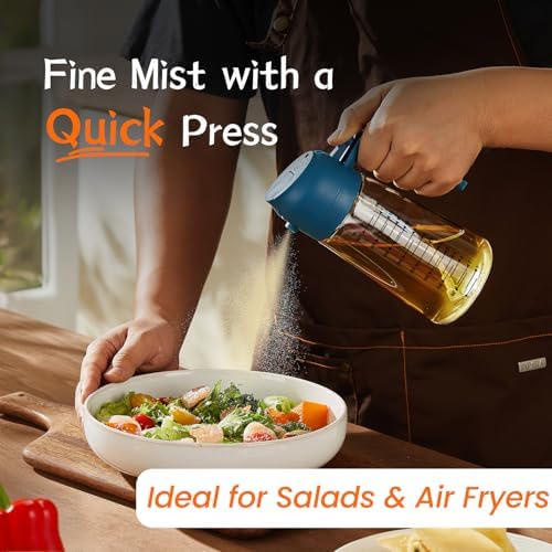 TrendPlain 16oz/470ml Glass Olive Oil Sprayer for Cooking   2 in 1 Olive Oil Dispenser Bottle for Kitchen Gadgets and Air Fryer Accessories  Salad  BBQ   Black
