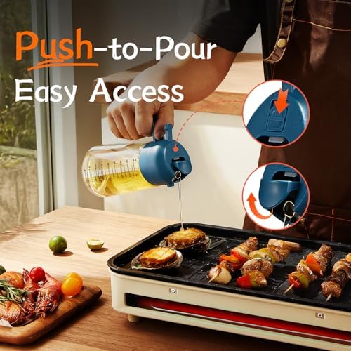 TrendPlain 16oz/470ml Glass Olive Oil Sprayer for Cooking   2 in 1 Olive Oil Dispenser Bottle for Kitchen Gadgets and Air Fryer Accessories  Salad  BBQ   Black