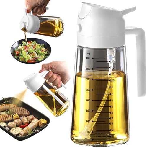 TrendPlain 16oz/470ml Glass Olive Oil Sprayer for Cooking   2 in 1 Olive Oil Dispenser Bottle for Kitchen Gadgets and Air Fryer Accessories  Salad  BBQ   Black