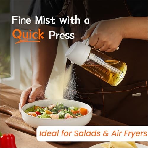 TrendPlain 16oz/470ml Glass Olive Oil Sprayer for Cooking   2 in 1 Olive Oil Dispenser Bottle for Kitchen Gadgets and Air Fryer Accessories  Salad  BBQ   Black