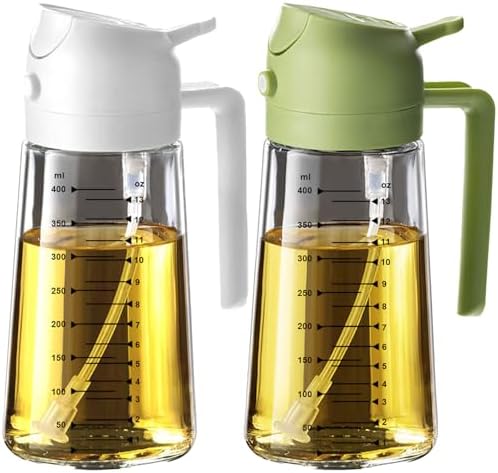 TrendPlain 16oz/470ml Glass Olive Oil Sprayer for Cooking   2 in 1 Olive Oil Dispenser Bottle for Kitchen Gadgets and Air Fryer Accessories  Salad  BBQ   Black