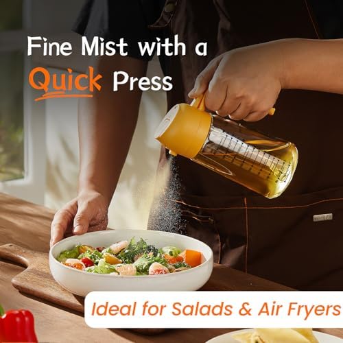 TrendPlain 16oz/470ml Glass Olive Oil Sprayer for Cooking   2 in 1 Olive Oil Dispenser Bottle for Kitchen Gadgets and Air Fryer Accessories  Salad  BBQ   Black