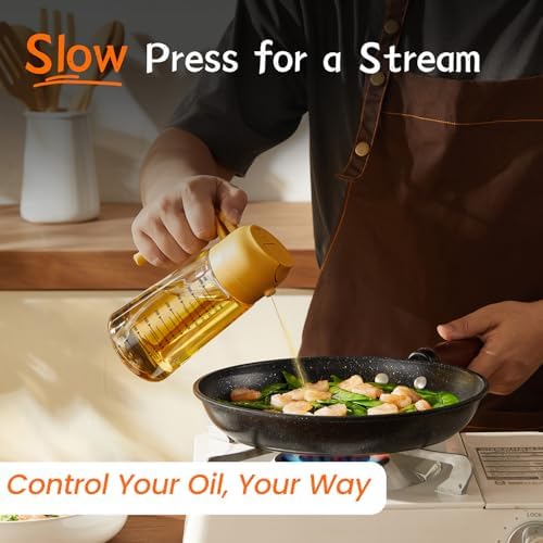 TrendPlain 16oz/470ml Glass Olive Oil Sprayer for Cooking   2 in 1 Olive Oil Dispenser Bottle for Kitchen Gadgets and Air Fryer Accessories  Salad  BBQ   Black