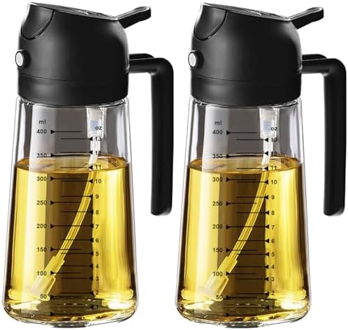 TrendPlain 16oz/470ml Glass Olive Oil Sprayer for Cooking   2 in 1 Olive Oil Dispenser Bottle for Kitchen Gadgets and Air Fryer Accessories  Salad  BBQ   Black