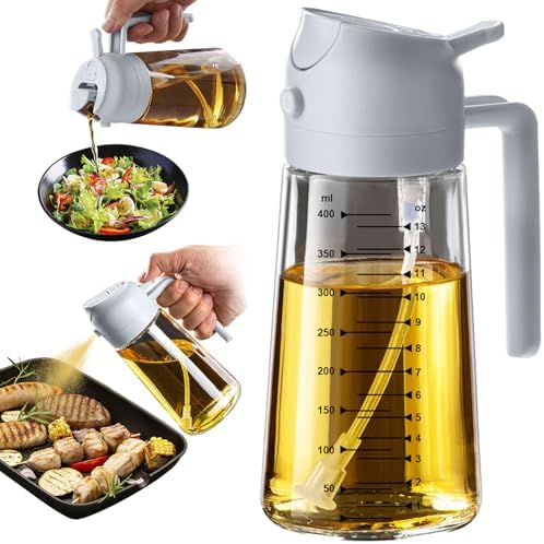 TrendPlain 16oz/470ml Glass Olive Oil Sprayer for Cooking   2 in 1 Olive Oil Dispenser Bottle for Kitchen Gadgets and Air Fryer Accessories  Salad  BBQ   Black