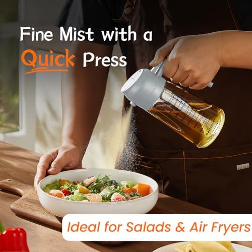 TrendPlain 16oz/470ml Glass Olive Oil Sprayer for Cooking   2 in 1 Olive Oil Dispenser Bottle for Kitchen Gadgets and Air Fryer Accessories  Salad  BBQ   Black