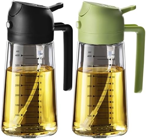 TrendPlain 16oz/470ml Glass Olive Oil Sprayer for Cooking   2 in 1 Olive Oil Dispenser Bottle for Kitchen Gadgets and Air Fryer Accessories  Salad  BBQ   Black