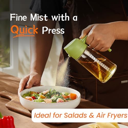 TrendPlain 16oz/470ml Glass Olive Oil Sprayer for Cooking   2 in 1 Olive Oil Dispenser Bottle for Kitchen Gadgets and Air Fryer Accessories  Salad  BBQ   Black