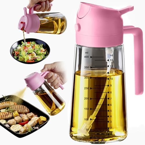 TrendPlain 16oz/470ml Glass Olive Oil Sprayer for Cooking   2 in 1 Olive Oil Dispenser Bottle for Kitchen Gadgets and Air Fryer Accessories  Salad  BBQ   Black