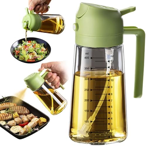 TrendPlain 16oz/470ml Glass Olive Oil Sprayer for Cooking   2 in 1 Olive Oil Dispenser Bottle for Kitchen Gadgets and Air Fryer Accessories  Salad  BBQ   Black