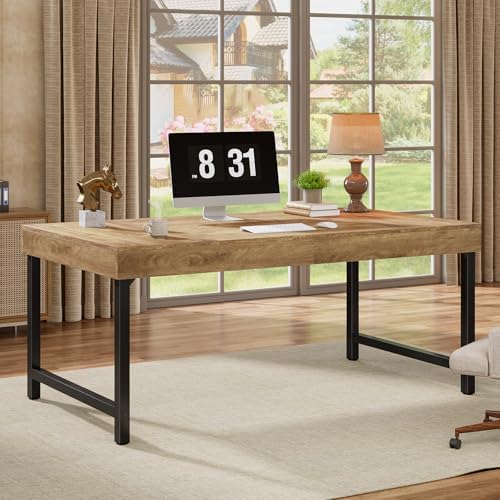 Tribesigns 55 Industrial Executive Desk for Home Office  Rustic Simple Computer Laptop Desk with Strong Metal Legs  Study Writing Table Business Workstation  Small Conference Table