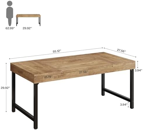 Tribesigns 55 Industrial Executive Desk for Home Office  Rustic Simple Computer Laptop Desk with Strong Metal Legs  Study Writing Table Business Workstation  Small Conference Table