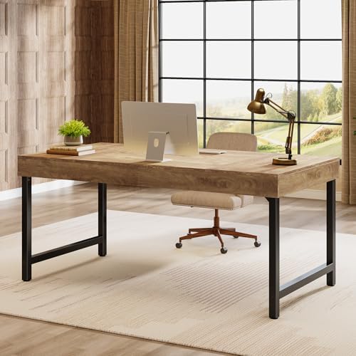 Tribesigns 55 Industrial Executive Desk for Home Office  Rustic Simple Computer Laptop Desk with Strong Metal Legs  Study Writing Table Business Workstation  Small Conference Table