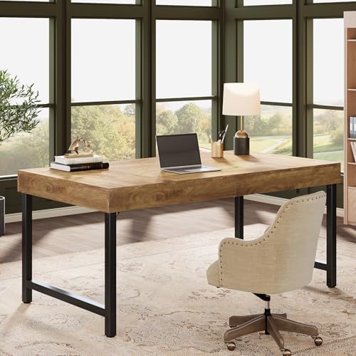 Tribesigns 55 Industrial Executive Desk for Home Office  Rustic Simple Computer Laptop Desk with Strong Metal Legs  Study Writing Table Business Workstation  Small Conference Table