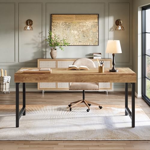 Tribesigns 55 Industrial Executive Desk for Home Office  Rustic Simple Computer Laptop Desk with Strong Metal Legs  Study Writing Table Business Workstation  Small Conference Table