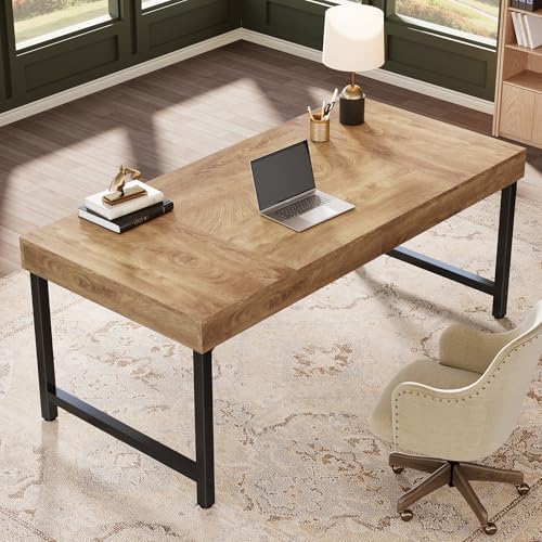 Tribesigns 55 Industrial Executive Desk for Home Office  Rustic Simple Computer Laptop Desk with Strong Metal Legs  Study Writing Table Business Workstation  Small Conference Table