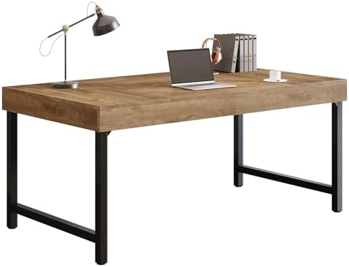Tribesigns 55 Industrial Executive Desk for Home Office  Rustic Simple Computer Laptop Desk with Strong Metal Legs  Study Writing Table Business Workstation  Small Conference Table