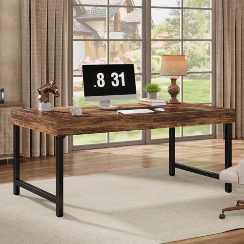 Tribesigns 55 Industrial Executive Desk for Home Office  Rustic Simple Computer Laptop Desk with Strong Metal Legs  Study Writing Table Business Workstation  Small Conference Table