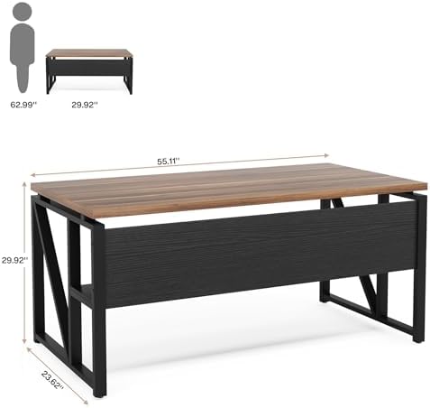 Tribesigns 55 inches Computer Desk with Bottom Storage Shelf Home Office Desk Writing Table for Workstation  Dark Walnut   Steel Leg  Cabinet not Included  Walnut  55 inch  with Shelf 