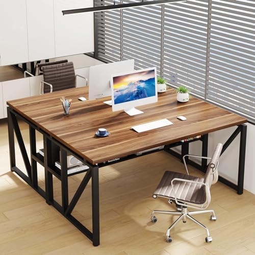 Tribesigns 55 inches Computer Desk with Bottom Storage Shelf Home Office Desk Writing Table for Workstation  Dark Walnut   Steel Leg  Cabinet not Included  Walnut  55 inch  with Shelf 