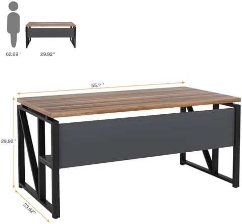 Tribesigns 55 inches Simple Computer Desk Home Office Desk Writing Table for Workstation Dark Walnut   Steel Leg  Cabinet not Included  Walnut  55 inch 