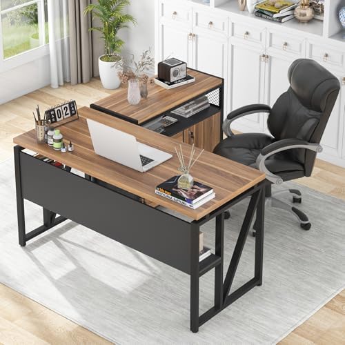 Tribesigns 55 inches Simple Computer Desk Home Office Desk Writing Table for Workstation Dark Walnut   Steel Leg  Cabinet not Included  Walnut  55 inch 