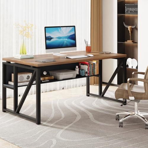 Tribesigns 55 inches Simple Computer Desk Home Office Desk Writing Table for Workstation Dark Walnut   Steel Leg  Cabinet not Included  Walnut  55 inch 