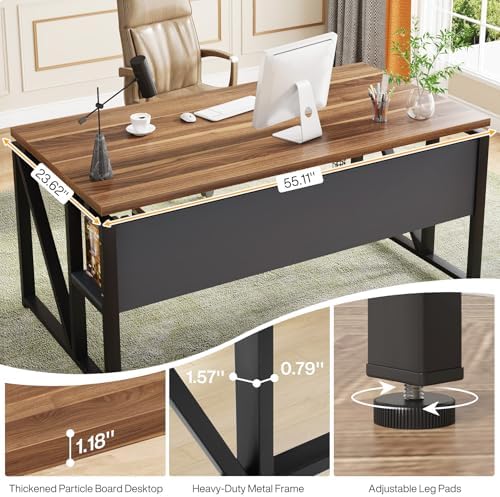 Tribesigns 55 inches Simple Computer Desk Home Office Desk Writing Table for Workstation Dark Walnut   Steel Leg  Cabinet not Included  Walnut  55 inch 