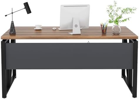 Tribesigns 55 inches Simple Computer Desk Home Office Desk Writing Table for Workstation Dark Walnut   Steel Leg  Cabinet not Included  Walnut  55 inch 