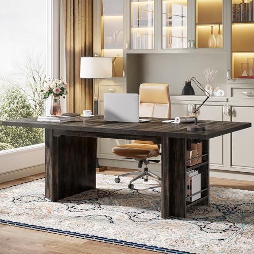 Tribesigns 62 99 Inch Computer Desk  Modern Executive Office Desk  Large Long Writing Table with Storage Shelves for Office  Study Room  Black 