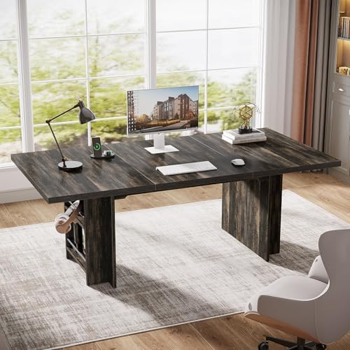 Tribesigns 62 99 Inch Computer Desk  Modern Executive Office Desk  Large Long Writing Table with Storage Shelves for Office  Study Room  Black 