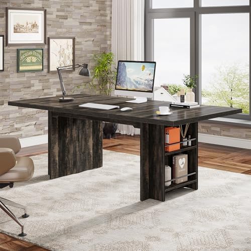 Tribesigns 62 99 Inch Computer Desk  Modern Executive Office Desk  Large Long Writing Table with Storage Shelves for Office  Study Room  Black 