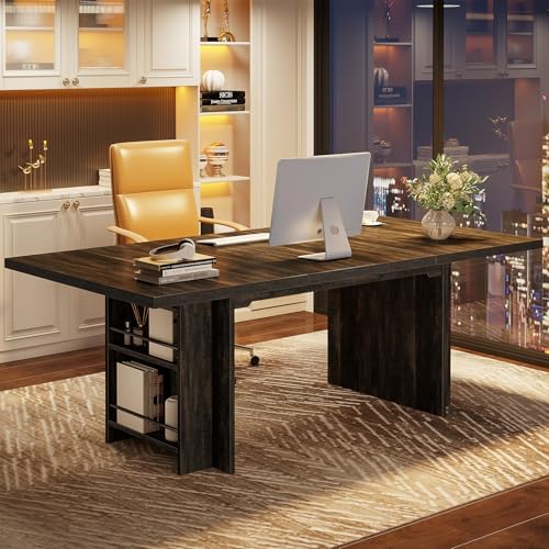 Tribesigns 62 99 Inch Computer Desk  Modern Executive Office Desk  Large Long Writing Table with Storage Shelves for Office  Study Room  Black 