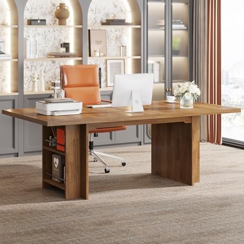 Tribesigns 62 99 Inch Computer Desk  Modern Executive Office Desk with Storage Shelves  Large Long Writing Table for Office  Study Room  Light Brown