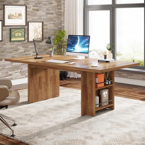 Tribesigns 62 99 Inch Computer Desk  Modern Executive Office Desk with Storage Shelves  Large Long Writing Table for Office  Study Room  Light Brown