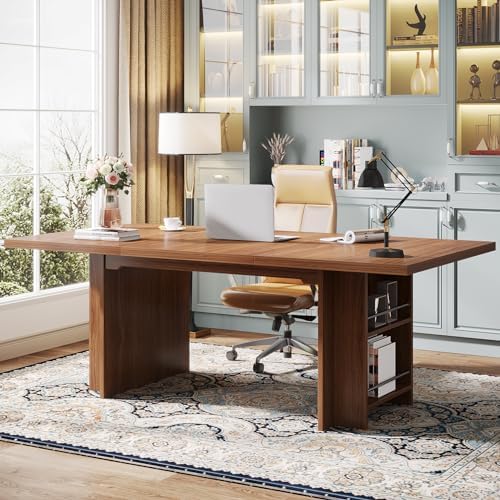 Tribesigns 62 99 Inch Computer Desk  Modern Executive Office Desk with Storage Shelves  Large Long Writing Table for Office  Study Room  Light Brown