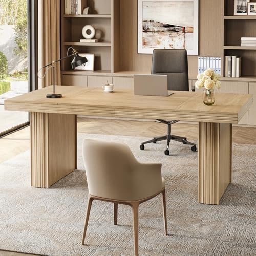 Tribesigns 63 Executive Desk  Modern Executive Office Desk with Thickened Desktop and Heavy Duty Legs  Wood Writing Workstation Study Table Conference Table for Office  Natural