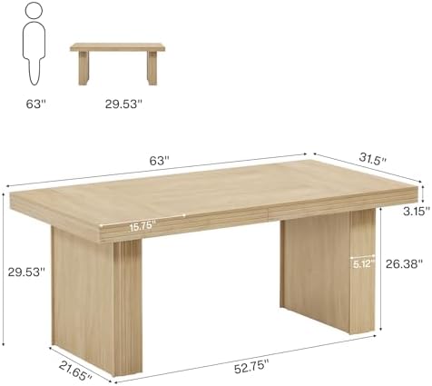 Tribesigns 63 Executive Desk  Modern Executive Office Desk with Thickened Desktop and Heavy Duty Legs  Wood Writing Workstation Study Table Conference Table for Office  Natural