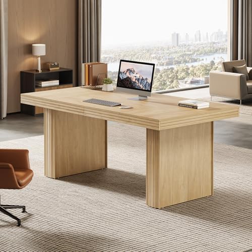 Tribesigns 63 Executive Desk  Modern Executive Office Desk with Thickened Desktop and Heavy Duty Legs  Wood Writing Workstation Study Table Conference Table for Office  Natural