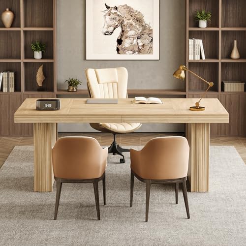 Tribesigns 63 Executive Desk  Modern Executive Office Desk with Thickened Desktop and Heavy Duty Legs  Wood Writing Workstation Study Table Conference Table for Office  Natural
