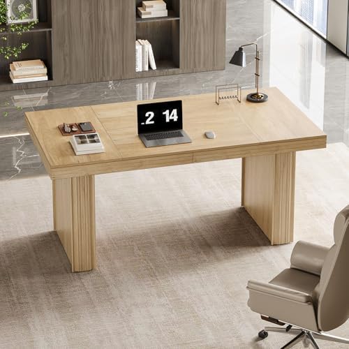 Tribesigns 63 Executive Desk  Modern Executive Office Desk with Thickened Desktop and Heavy Duty Legs  Wood Writing Workstation Study Table Conference Table for Office  Natural