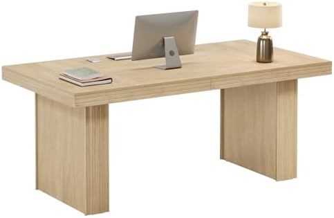 Tribesigns 63 Executive Desk  Modern Executive Office Desk with Thickened Desktop and Heavy Duty Legs  Wood Writing Workstation Study Table Conference Table for Office  Natural
