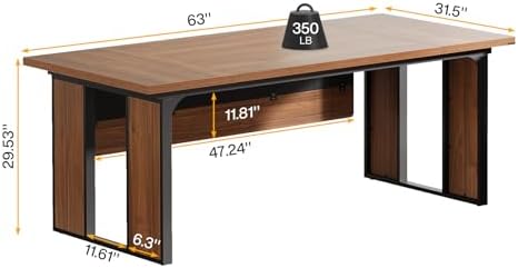 Tribesigns 63 Executive Desk  Modern Office Desk with Privacy Panel & Metal Frame  Large Computer Desk for Home Office  Writing Study Workstation Business Furniture  Brown & Black  Only Table 