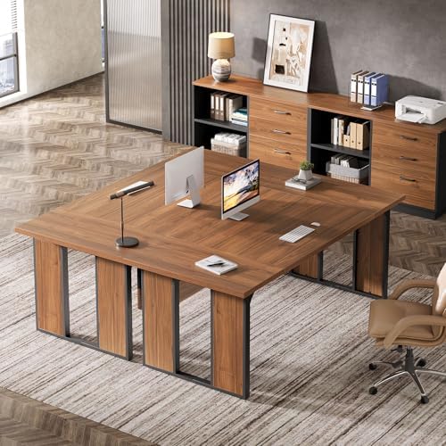 Tribesigns 63 Executive Desk  Modern Office Desk with Privacy Panel & Metal Frame  Large Computer Desk for Home Office  Writing Study Workstation Business Furniture  Brown & Black  Only Table 