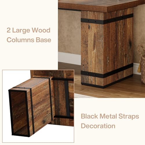 Tribesigns 63 Inch Executive Desk  Farmhouse Home Office Desk with Heavy Duty Base  Large Business Workstation Table for Home Office  Mix Brown
