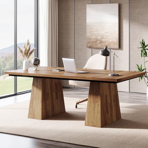 Tribesigns 63 Inch Executive Desk  Large Office Computer Desk with Double Pedestal  Modern Simple Workstations Writing Table Conference Table Business Furniture for Home Office  Light Brown