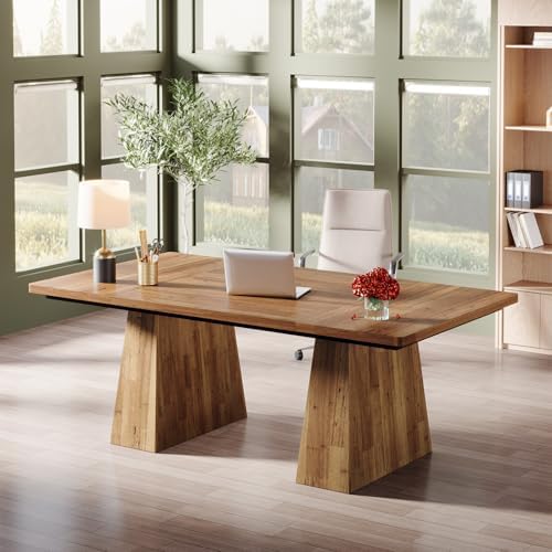 Tribesigns 63 Inch Executive Desk  Large Office Computer Desk with Double Pedestal  Modern Simple Workstations Writing Table Conference Table Business Furniture for Home Office  Light Brown