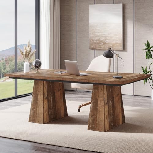 Tribesigns 63 Inch Executive Desk  Large Office Computer Desk with Double Pedestal  Modern Simple Workstations Writing Table Conference Table Business Furniture for Home Office  Light Brown